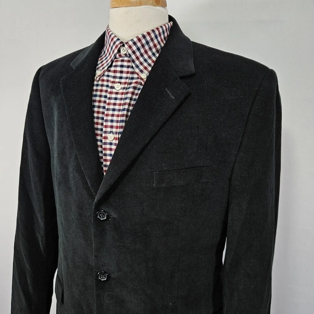 Apt.9 Men's Sport Coat Blazer Three Button Black Corduroy Cotton Size Large